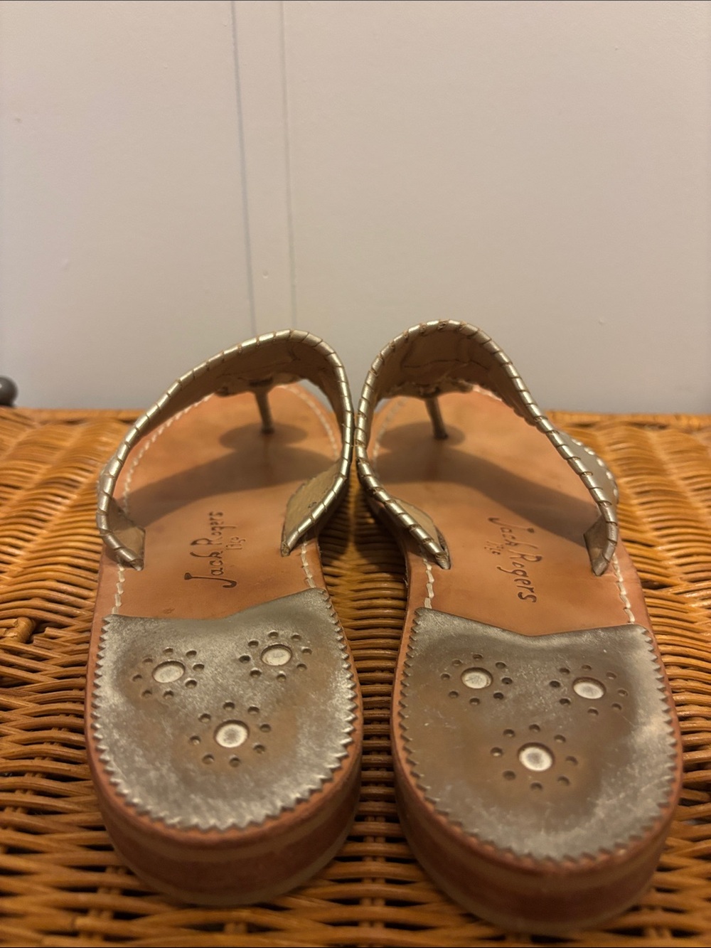 Jack Rogers Metallic Pewter Leather Thong Sandals - Picture 3 of 5